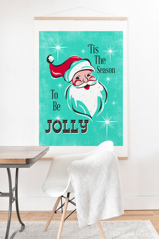 Heather Dutton Tis The Season Retro Santa Aqua Art Print And Hanger