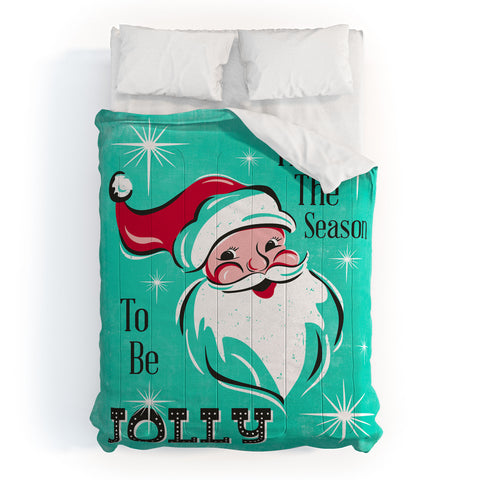 Heather Dutton Tis The Season Retro Santa Aqua Comforter