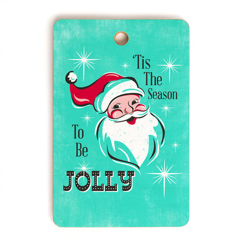 Heather Dutton Tis The Season Retro Santa Aqua Cutting Board Rectangle