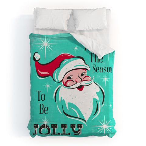 Heather Dutton Tis The Season Retro Santa Aqua Duvet Cover