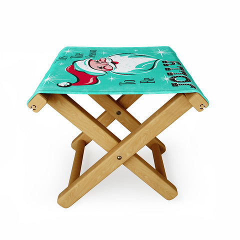 Heather Dutton Tis The Season Retro Santa Aqua Folding Stool