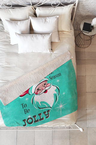 Heather Dutton Tis The Season Retro Santa Aqua Fleece Throw Blanket