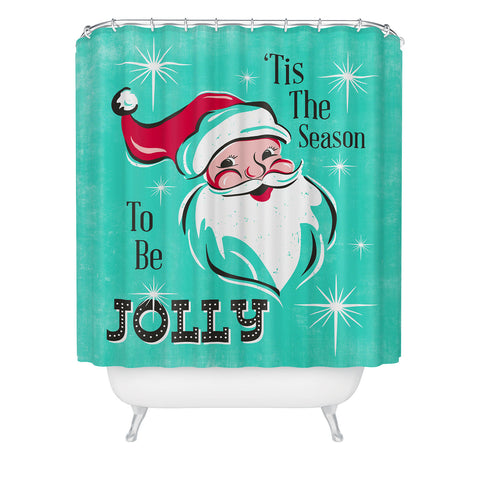 Heather Dutton Tis The Season Retro Santa Aqua Shower Curtain