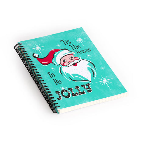 Heather Dutton Tis The Season Retro Santa Aqua Spiral Notebook