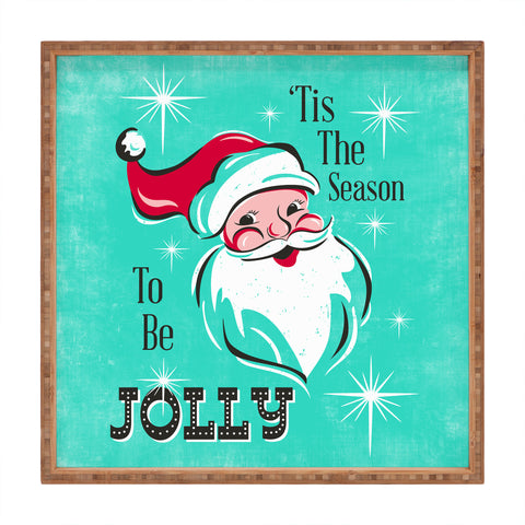 Heather Dutton Tis The Season Retro Santa Aqua Square Tray