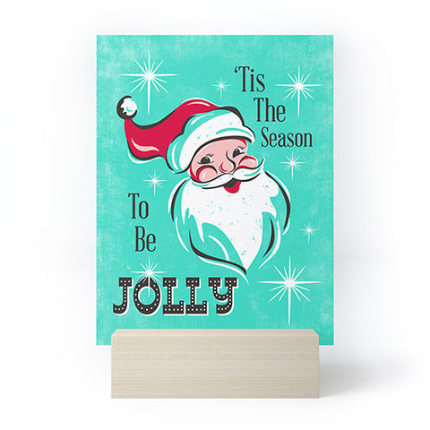 Heather Dutton Tis The Season Retro Santa Aqua Mini Art Print
