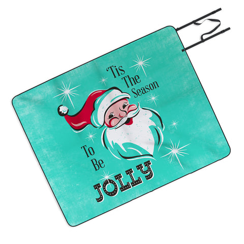 Heather Dutton Tis The Season Retro Santa Aqua Picnic Blanket