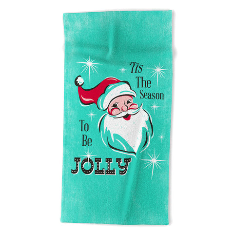 Heather Dutton Tis The Season Retro Santa Aqua Beach Towel