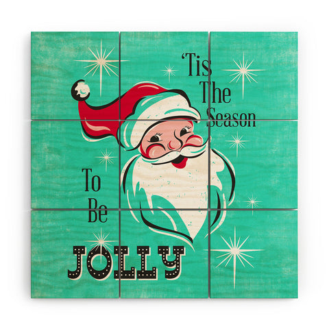 Heather Dutton Tis The Season Retro Santa Aqua Wood Wall Mural