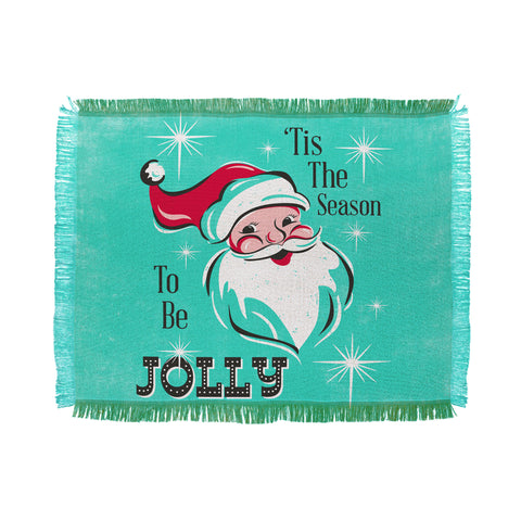 Heather Dutton Tis The Season Retro Santa Aqua Throw Blanket