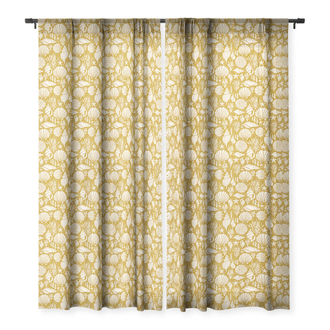 Heather Dutton Washed Ashore Gold Ivory Sheer Window Curtain