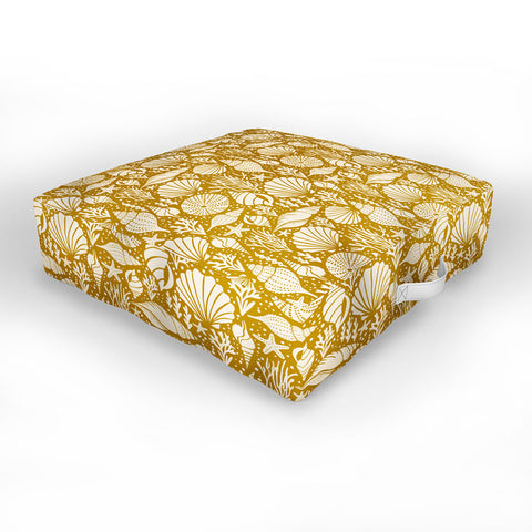 Heather Dutton Washed Ashore Gold Ivory Outdoor Floor Cushion