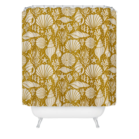 Heather Dutton Washed Ashore Gold Ivory Shower Curtain