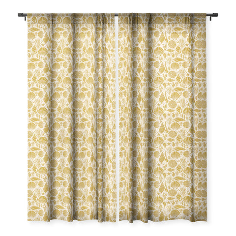 Heather Dutton Washed Ashore Ivory Gold Sheer Window Curtain