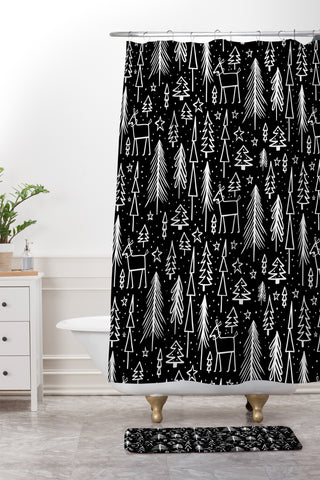 Heather Dutton Winter Wonderland Black Shower Curtain And Mat
