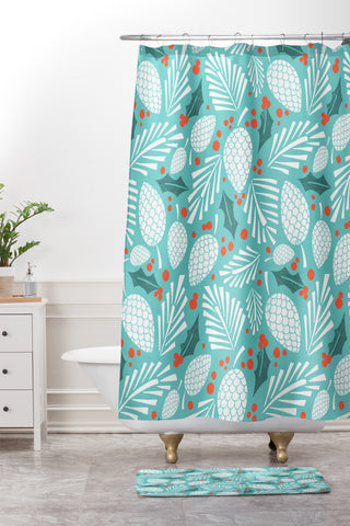 Heather Dutton Winter Woodlands Sky Shower Curtain And Mat