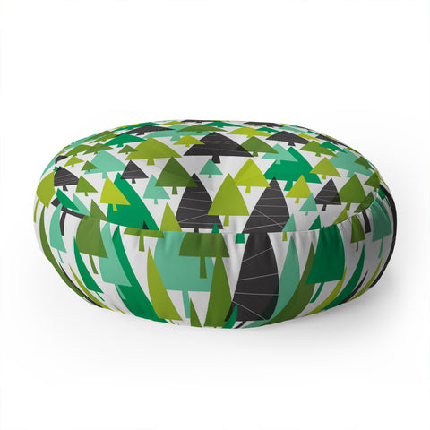 Heather Dutton Winter Woods Green Floor Pillow Round