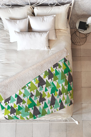 Heather Dutton Winter Woods Green Fleece Throw Blanket