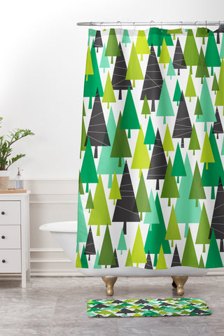 Heather Dutton Winter Woods Green Shower Curtain And Mat