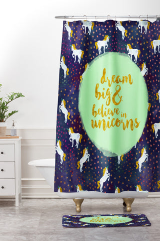 Hello Sayang Believe in Unicorns Shower Curtain And Mat