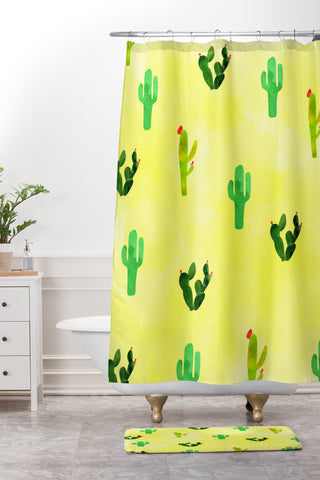 Hello Sayang Cactus Madnessa Shower Curtain And Mat
