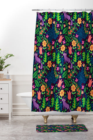 Hello Sayang Cat Night Shower Curtain And Mat