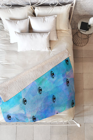 Hello Sayang Eye Blush Blue Fleece Throw Blanket