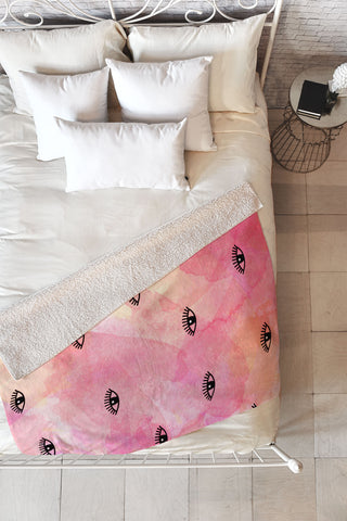 Hello Sayang Eye Blush Pink Fleece Throw Blanket