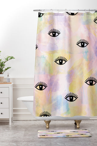 Hello Sayang Eye Blush Shower Curtain And Mat