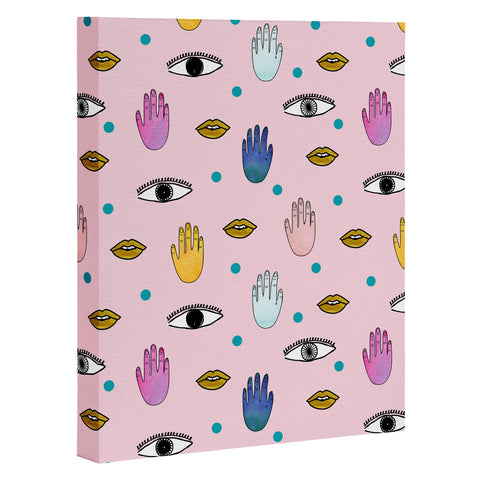 Hello Sayang Eyes Hands Lips Dots Art Canvas