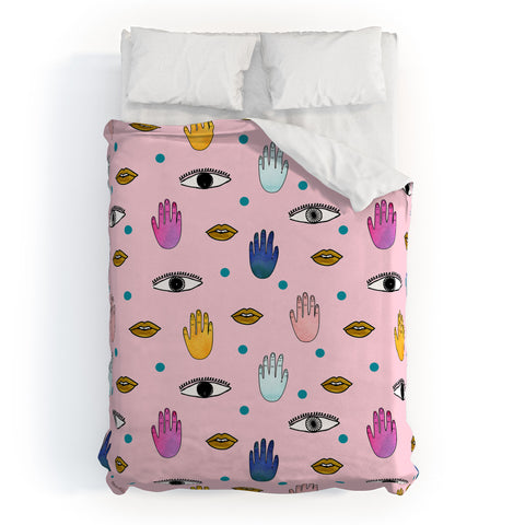 Hello Sayang Eyes Hands Lips Dots Duvet Cover