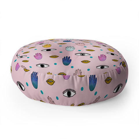 Hello Sayang Eyes Hands Lips Dots Floor Pillow Round
