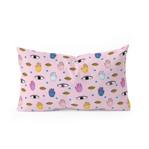 Hello Sayang Eyes Hands Lips Dots Oblong Throw Pillow