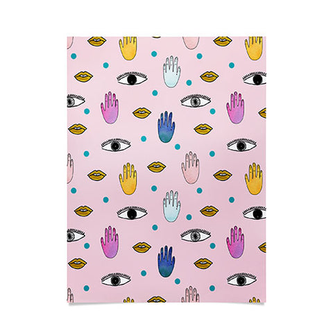 Hello Sayang Eyes Hands Lips Dots Poster
