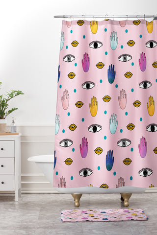 Hello Sayang Eyes Hands Lips Dots Shower Curtain And Mat