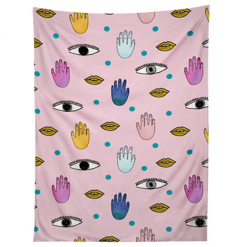 Hello Sayang Eyes Hands Lips Dots Tapestry