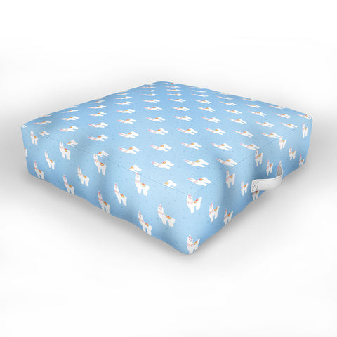 Hello Sayang Fa La La La Llama Blue Outdoor Floor Cushion