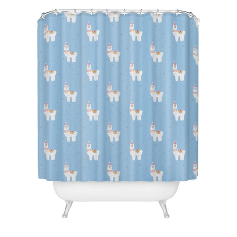 Hello Sayang Fa La La La Llama Blue Shower Curtain