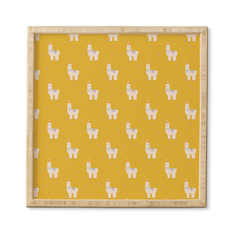 Hello Sayang Fa La La La Llama Mustard Framed Wall Art