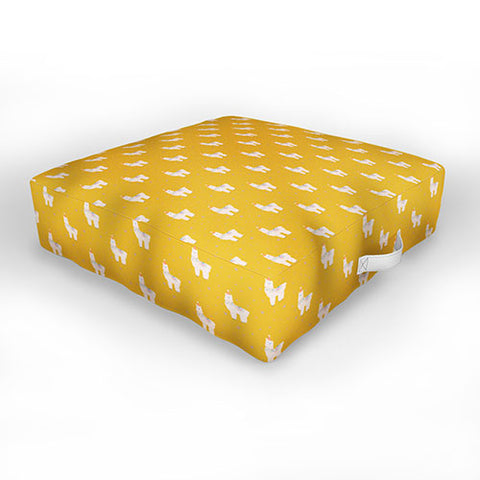 Hello Sayang Fa La La La Llama Mustard Outdoor Floor Cushion