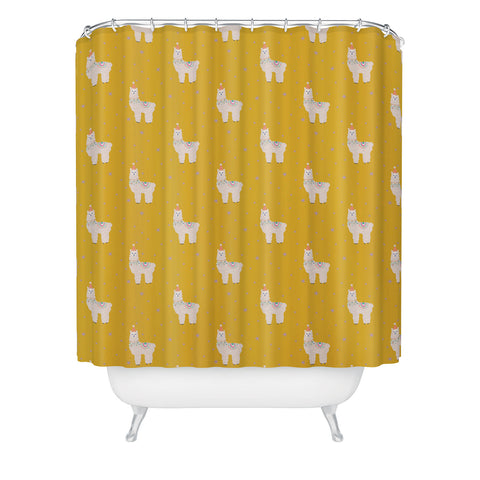 Hello Sayang Fa La La La Llama Mustard Shower Curtain
