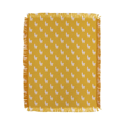 Hello Sayang Fa La La La Llama Mustard Throw Blanket