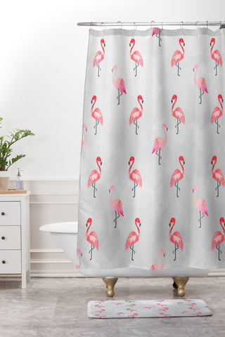 Hello Sayang Flaming Flamingo Shower Curtain And Mat