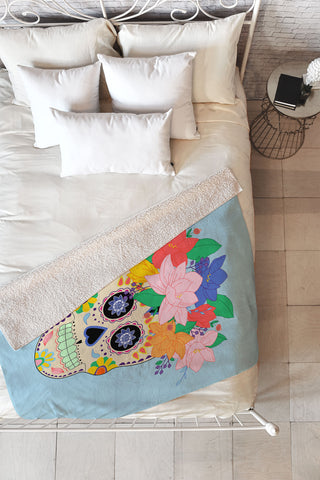 Hello Sayang Floral Skull Fleece Throw Blanket