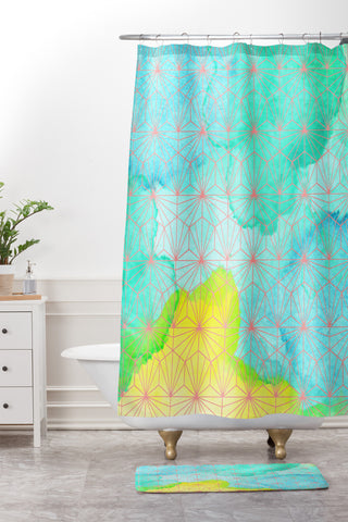 Hello Sayang Geometric Summer Shower Curtain And Mat