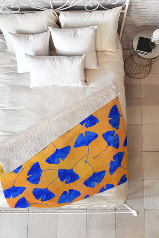 Hello Sayang Gingko Leaves Fleece Throw Blanket