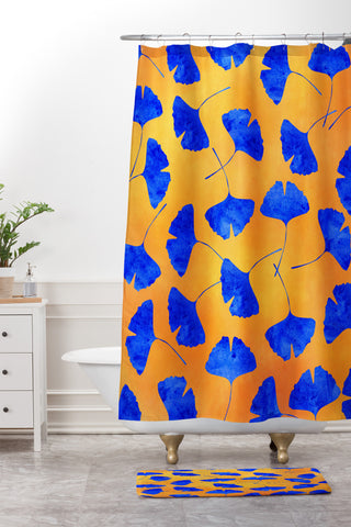 Hello Sayang Gingko Leaves Shower Curtain And Mat