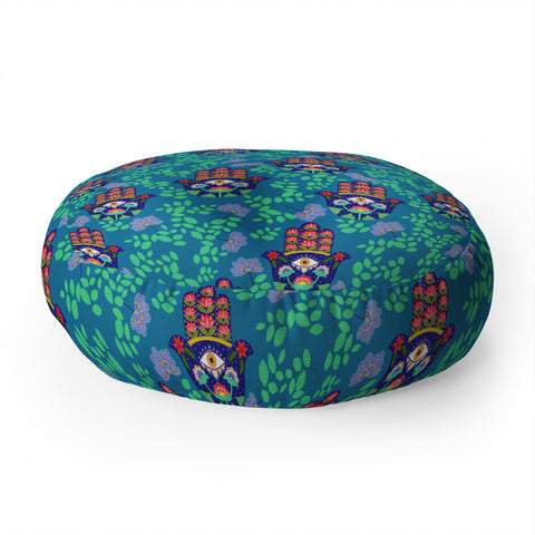 Hello Sayang Hamsa Midnight Blue Floor Pillow Round