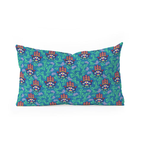Hello Sayang Hamsa Midnight Blue Oblong Throw Pillow