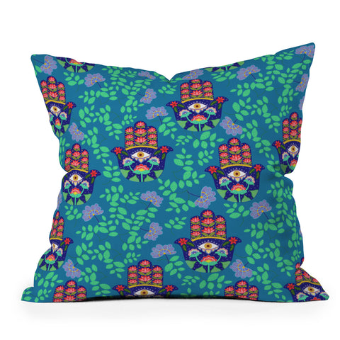 Hello Sayang Hamsa Midnight Blue Throw Pillow